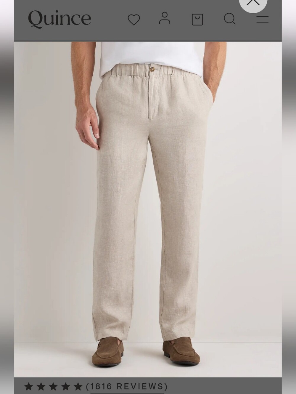 Quince Men's 100% European Linen Pants Driftwood Large L 32" Inseam